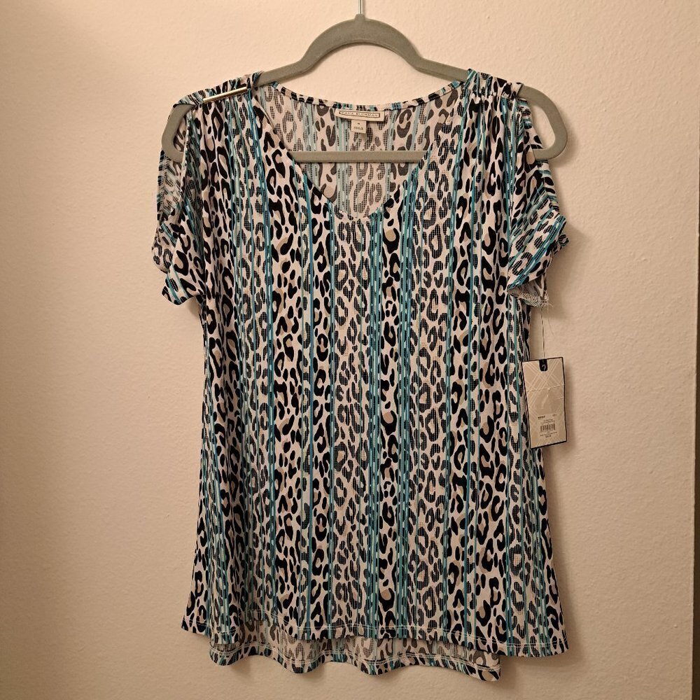 NWT Dana Buchman Cold Shoulder Animal Print Blouse Size Small